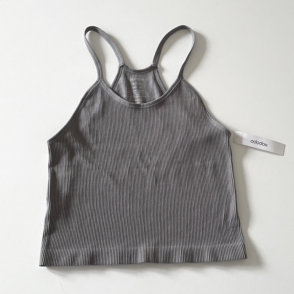 Ododos Scoop Ribbed Crop Top Racerback Cami Sports Tank Activewear Gray